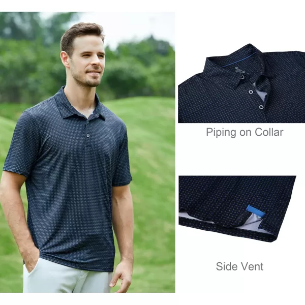 Alex Vando Mens Golf Shirt Moisture Wicking Quick-Dry Print Performance Polo Shirts for Men