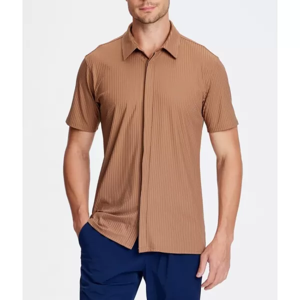Alex Vando Mens Ribbed Dress Shirts 4-Way Stretch Knitted Shirt for Men