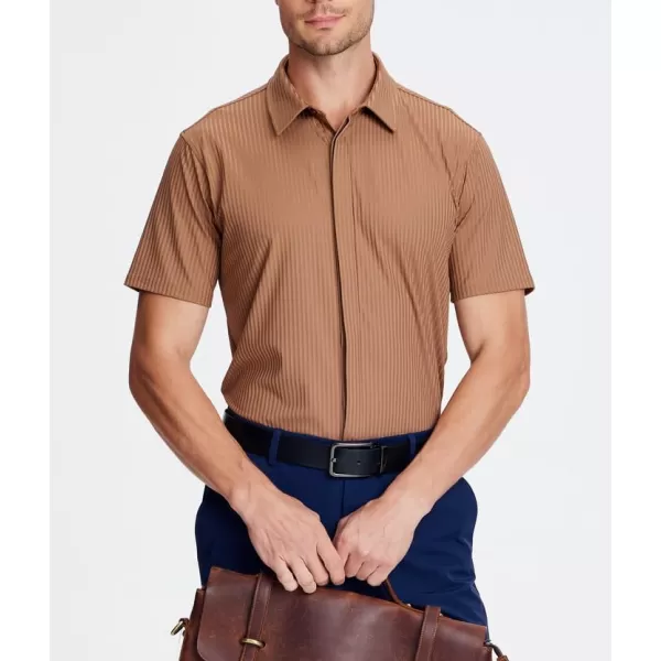 Alex Vando Mens Ribbed Dress Shirts 4-Way Stretch Knitted Shirt for Men