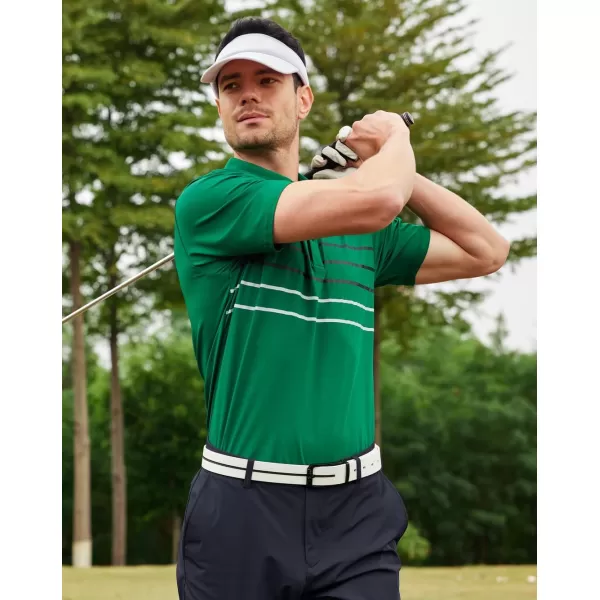 Alex Vando Mens Striped Golf Shirt Moisture Wicking Quick-Dry Sports Polo Shirts