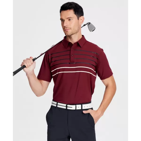 Alex Vando Mens Striped Golf Shirt Moisture Wicking Quick-Dry Sports Polo Shirts
