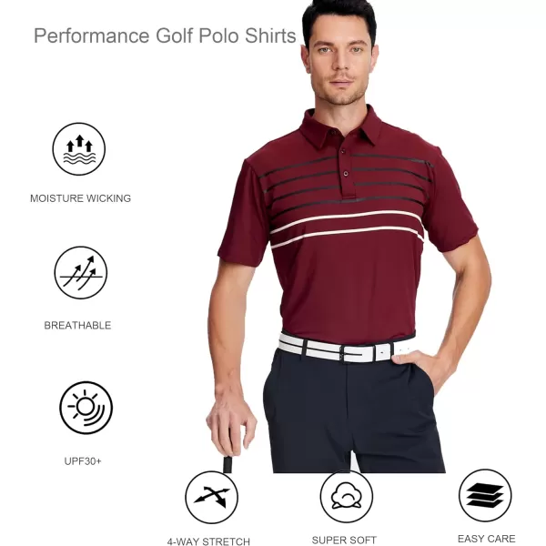Alex Vando Mens Striped Golf Shirt Moisture Wicking Quick-Dry Sports Polo Shirts