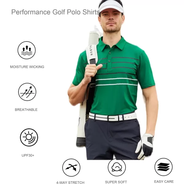 Alex Vando Mens Striped Golf Shirt Moisture Wicking Quick-Dry Sports Polo Shirts