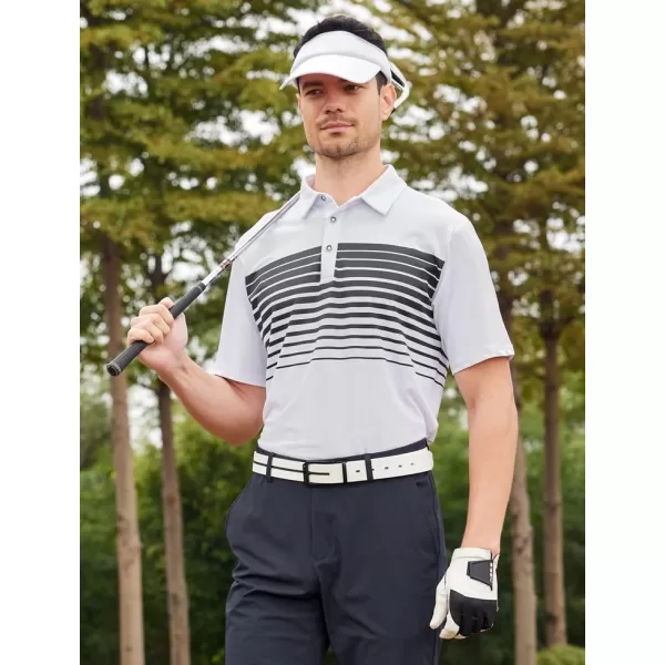 Alex Vando Mens Striped Golf Shirt Moisture Wicking Quick-Dry Sports Polo Shirts