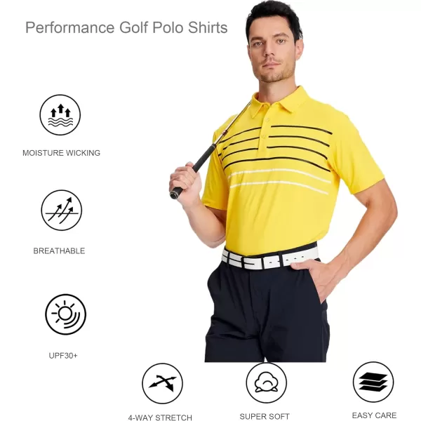 Alex Vando Mens Striped Golf Shirt Moisture Wicking Quick-Dry Sports Polo Shirts