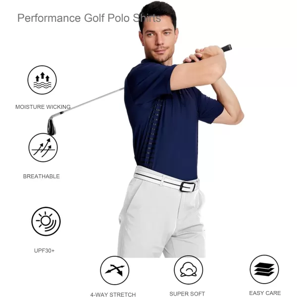 Alex Vando Mens Striped Golf Shirt Moisture Wicking Quick-Dry Sports Polo Shirts