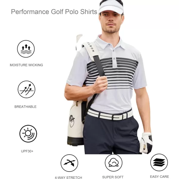 Alex Vando Mens Striped Golf Shirt Moisture Wicking Quick-Dry Sports Polo Shirts