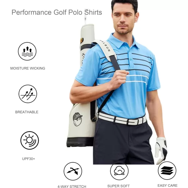 Alex Vando Mens Striped Golf Shirt Moisture Wicking Quick-Dry Sports Polo Shirts