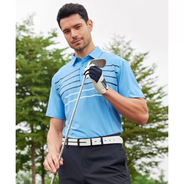 Alex Vando Mens Striped Golf Shirt Moisture Wicking Quick-Dry Sports Polo Shirts