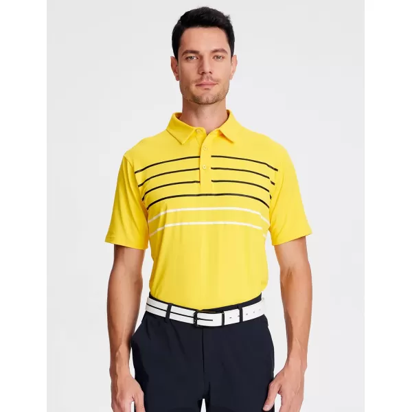 Alex Vando Mens Striped Golf Shirt Moisture Wicking Quick-Dry Sports Polo Shirts