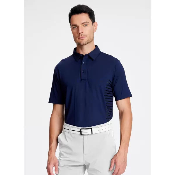Alex Vando Mens Striped Golf Shirt Moisture Wicking Quick-Dry Sports Polo Shirts