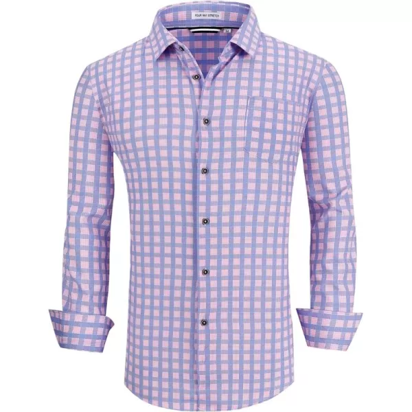 Alex Vando Mens Button Down Shirts Wrinkle Free 4-Way Stretch Print Business Casual Shirt