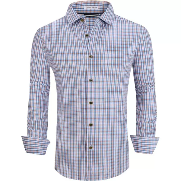 Alex Vando Mens Button Down Shirts Wrinkle Free 4-Way Stretch Print Business Casual Shirt