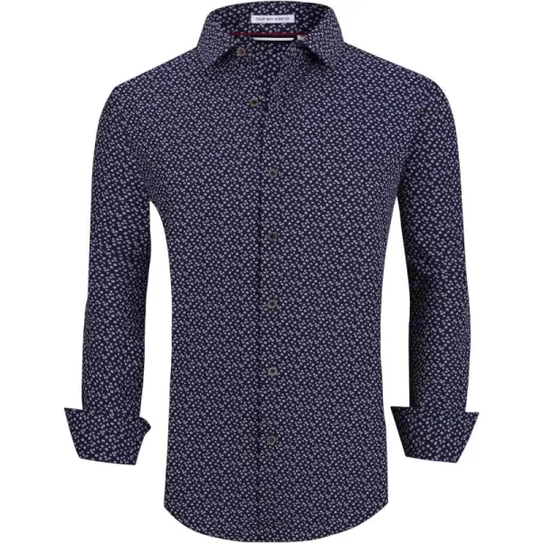 Alex Vando Mens Button Down Shirts Wrinkle Free 4-Way Stretch Print Business Casual Shirt
