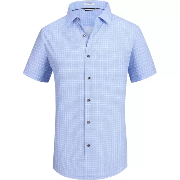 Alex Vando Mens Button Down Shirts Wrinkle Free 4-Way Stretch Short Sleeve Business Casual Shirt
