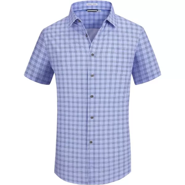 Alex Vando Mens Button Down Shirts Wrinkle Free 4-Way Stretch Short Sleeve Business Casual Shirt