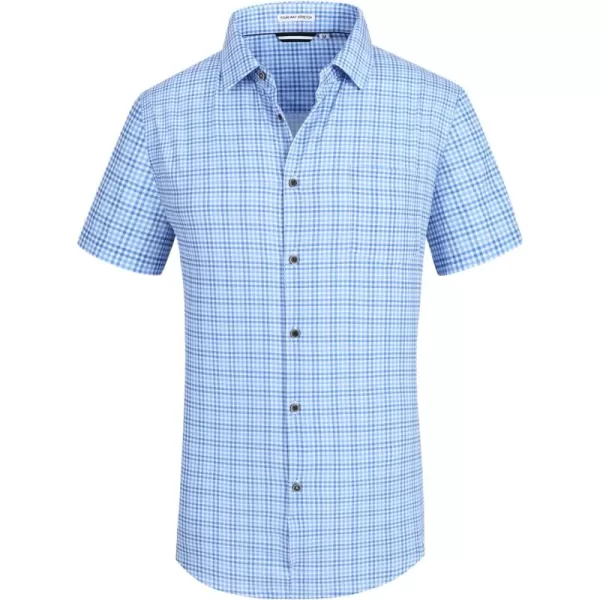 Alex Vando Mens Button Down Shirts Wrinkle Free 4-Way Stretch Short Sleeve Business Casual Shirt