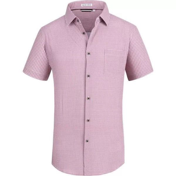 Alex Vando Mens Button Down Shirts Wrinkle Free 4-Way Stretch Short Sleeve Business Casual Shirt