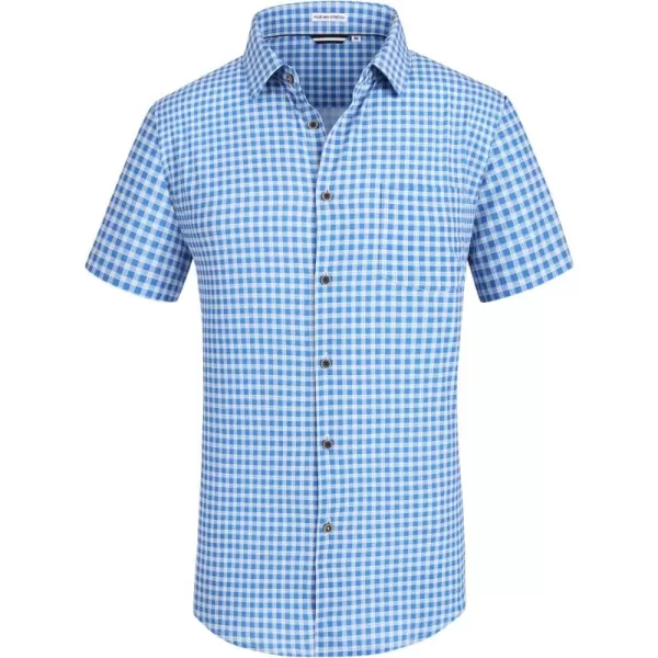 Alex Vando Mens Button Down Shirts Wrinkle Free 4-Way Stretch Short Sleeve Business Casual Shirt
