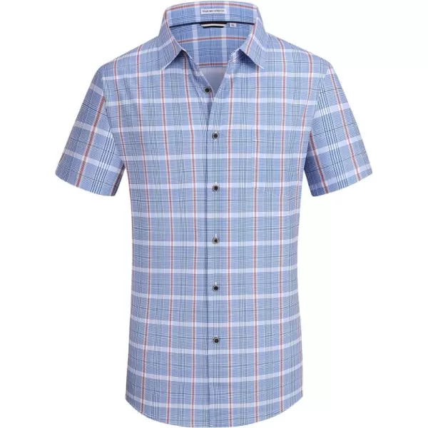 Alex Vando Mens Button Down Shirts Wrinkle Free 4-Way Stretch Short Sleeve Business Casual Shirt