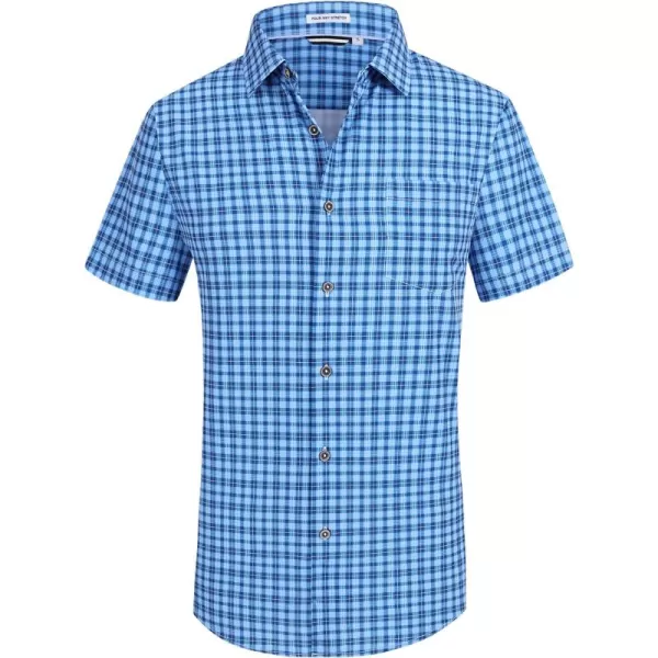 Alex Vando Mens Button Down Shirts Wrinkle Free 4-Way Stretch Short Sleeve Business Casual Shirt