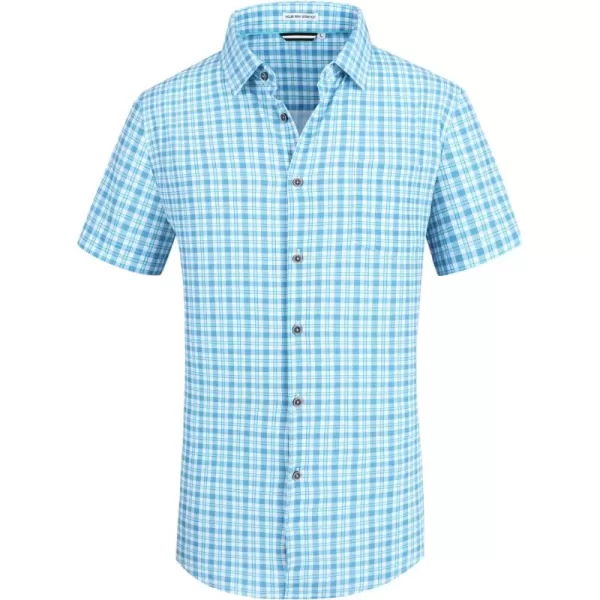 Alex Vando Mens Button Down Shirts Wrinkle Free 4-Way Stretch Short Sleeve Business Casual Shirt