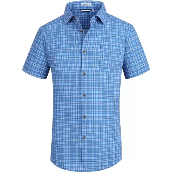 Alex Vando Mens Button Down Shirts Wrinkle Free 4-Way Stretch Short Sleeve Business Casual Shirt