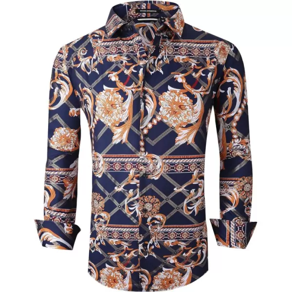 Alex Vando Mens Digital Printing Dress Shirts Iron-Free Regular Fit Party Button Down Shirt