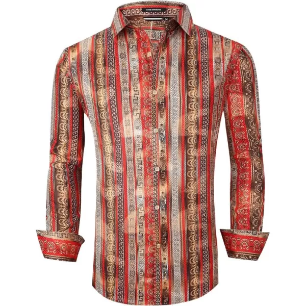 Alex Vando Mens Digital Printing Dress Shirts Iron-Free Regular Fit Party Button Down Shirt