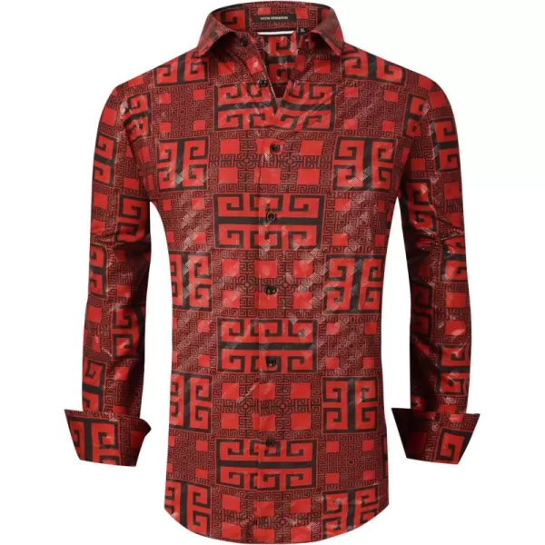 Alex Vando Mens Digital Printing Dress Shirts Iron-Free Regular Fit Party Button Down Shirt