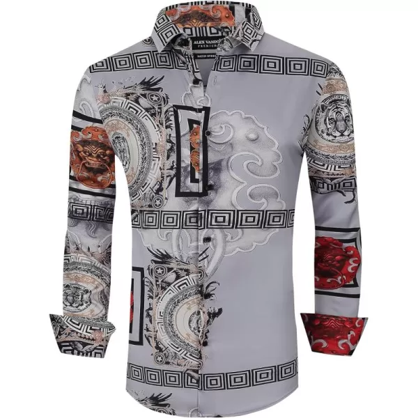 Alex Vando Mens Digital Printing Dress Shirts Iron-Free Regular Fit Party Button Down Shirt