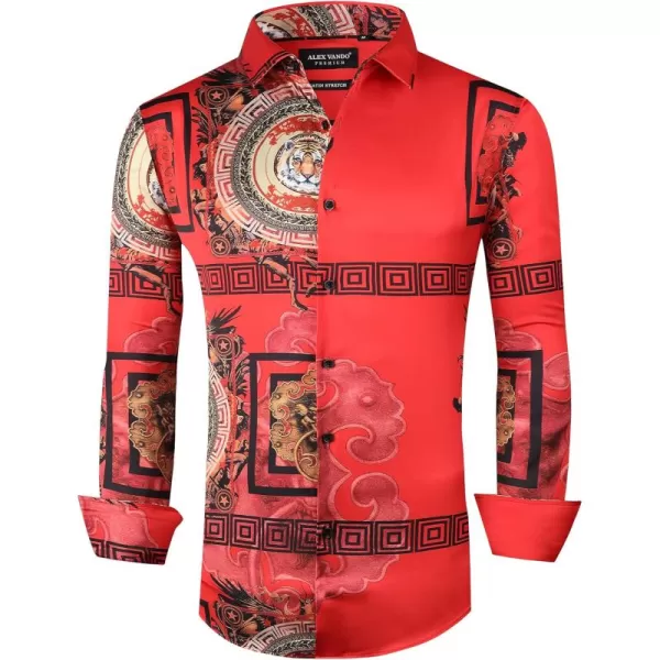 Alex Vando Mens Digital Printing Dress Shirts Iron-Free Regular Fit Party Button Down Shirt