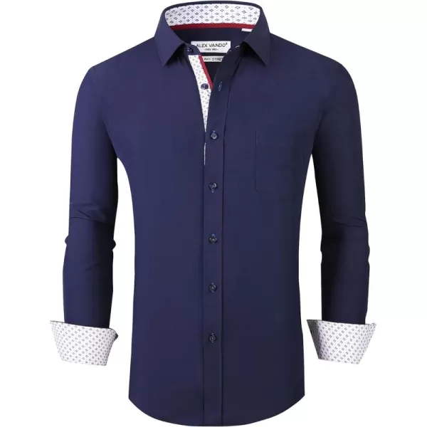 Alex Vando Mens Dress Shirt Wrinkle Free Regular Fit 4-Way Stretch Button Down Shirts
