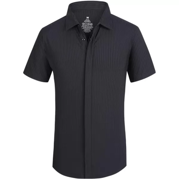 Alex Vando Mens Ribbed Dress Shirts 4-Way Stretch Knitted Shirt for Men