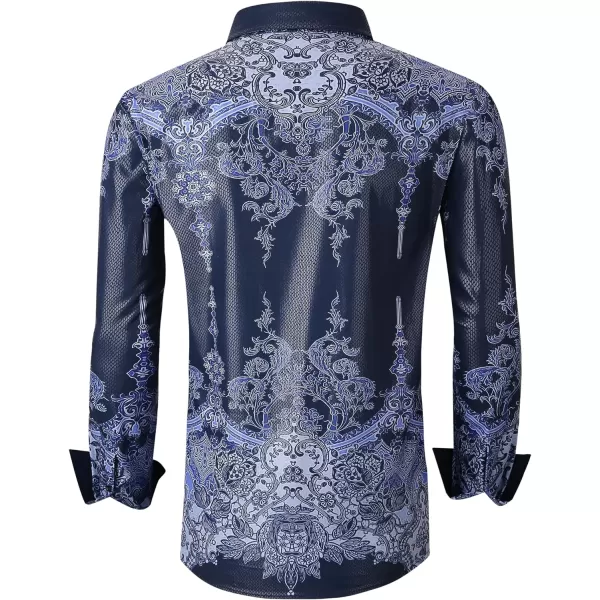 Alex Vando Mens Digital Printing Dress Shirts Iron-Free Regular Fit Party Button Down Shirt