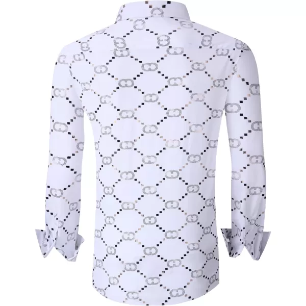 Alex Vando Mens Digital Printing Dress Shirts Iron-Free Regular Fit Party Button Down Shirt