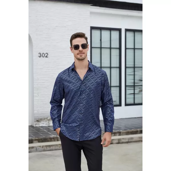 Alex Vando Mens Digital Printing Dress Shirts Iron-Free Regular Fit Party Button Down Shirt