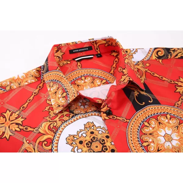 Alex Vando Mens Digital Printing Dress Shirts Iron-Free Regular Fit Party Button Down Shirt