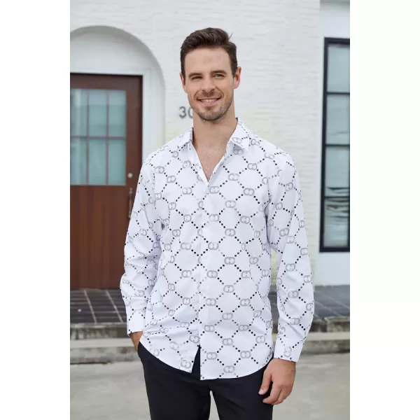 Alex Vando Mens Digital Printing Dress Shirts Iron-Free Regular Fit Party Button Down Shirt