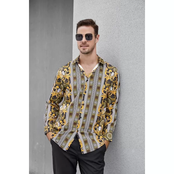 Alex Vando Mens Digital Printing Dress Shirts Iron-Free Regular Fit Party Button Down Shirt