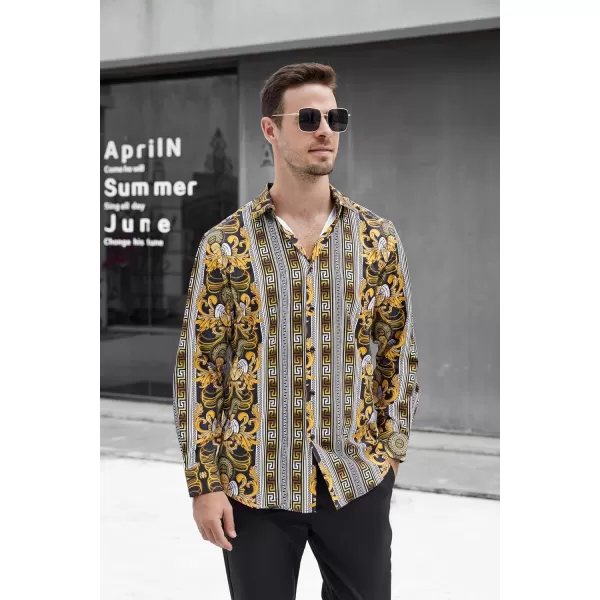 Alex Vando Mens Digital Printing Dress Shirts Iron-Free Regular Fit Party Button Down Shirt