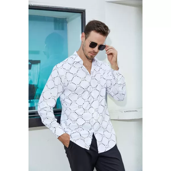 Alex Vando Mens Digital Printing Dress Shirts Iron-Free Regular Fit Party Button Down Shirt