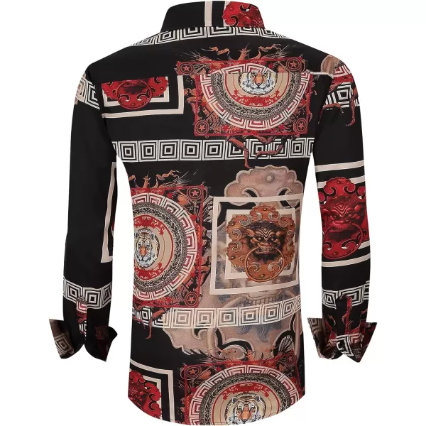 Alex Vando Mens Digital Printing Dress Shirts Iron-Free Regular Fit Party Button Down Shirt
