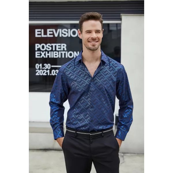 Alex Vando Mens Digital Printing Dress Shirts Iron-Free Regular Fit Party Button Down Shirt