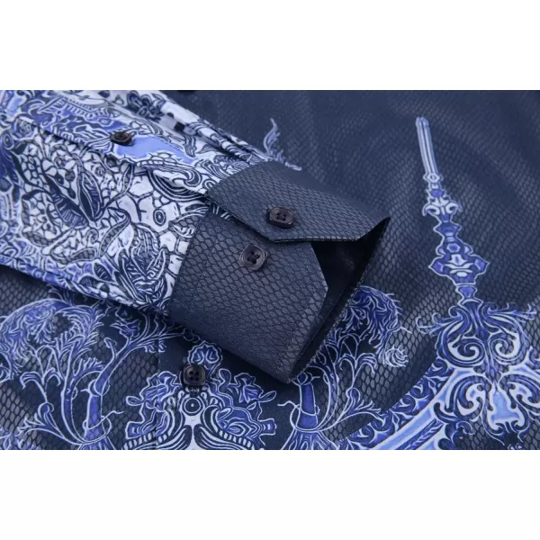 Alex Vando Mens Digital Printing Dress Shirts Iron-Free Regular Fit Party Button Down Shirt