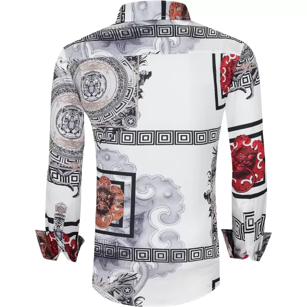 Alex Vando Mens Digital Printing Dress Shirts Iron-Free Regular Fit Party Button Down Shirt