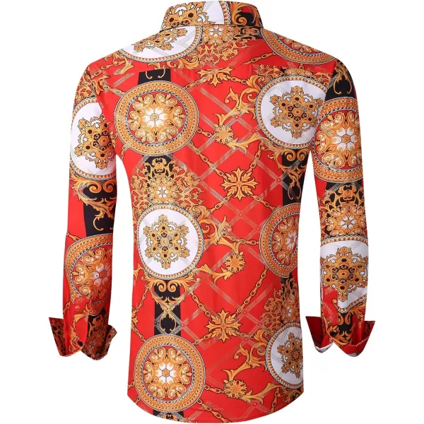 Alex Vando Mens Digital Printing Dress Shirts Iron-Free Regular Fit Party Button Down Shirt