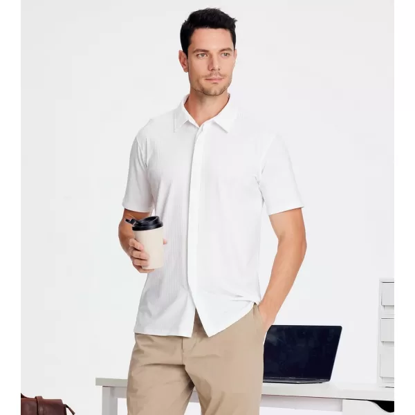 Alex Vando Mens Nylon 4-Way Stretch Dress Shirts Ribbed Knitted Shirt for Men