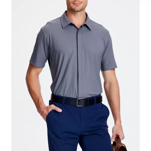Alex Vando Mens Nylon 4-Way Stretch Dress Shirts Ribbed Knitted Shirt for Men
