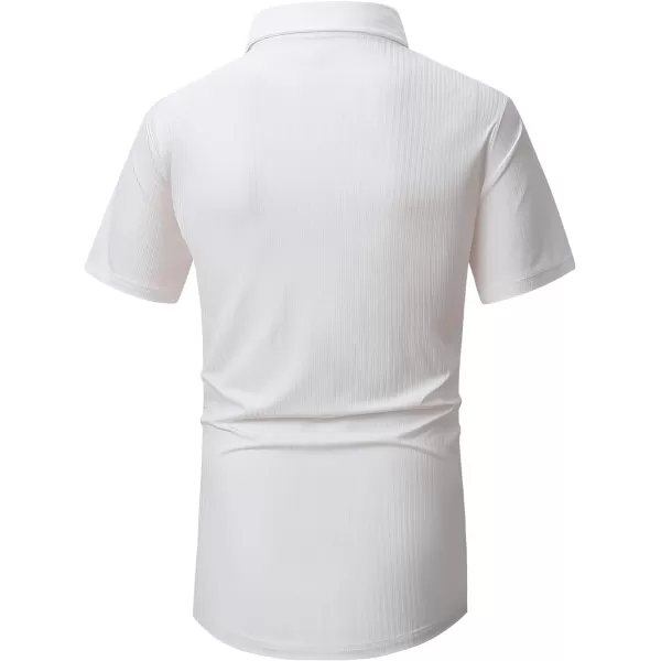 Alex Vando Mens Nylon 4-Way Stretch Dress Shirts Ribbed Knitted Shirt for Men